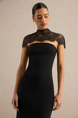 Navoria | Black Lace High-Neck Midi Dress