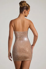 Embellished Cut-Out Mini Dress In Honey