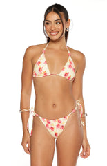Fitzroy Yellow And Pink Floral Print Beaded Tie Bikini Bottoms