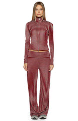 Pippen Burgundy Stripe Foldover Wide Leg Pants