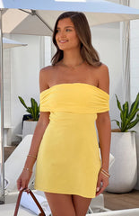 Primrose Yellow Off The Shoulder Mini Dress